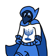 A photo of a cartoony plague doctor in blue.