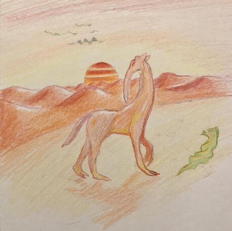 An orange and yellow alien landscape with red and green fauna