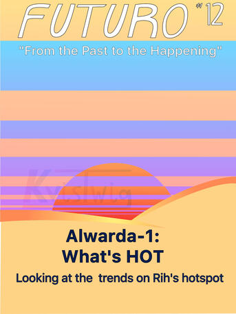 A futuristic magazine cover, depicting a geometric sunset.